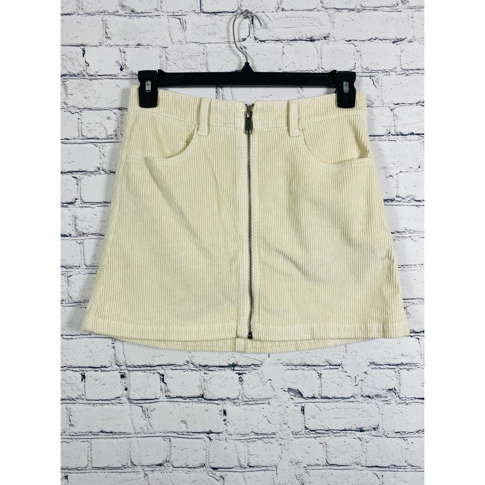 American Eagle Skirt Womens 6 Cream Corduroy Zip Front Mini Skirt Stretch EXCL